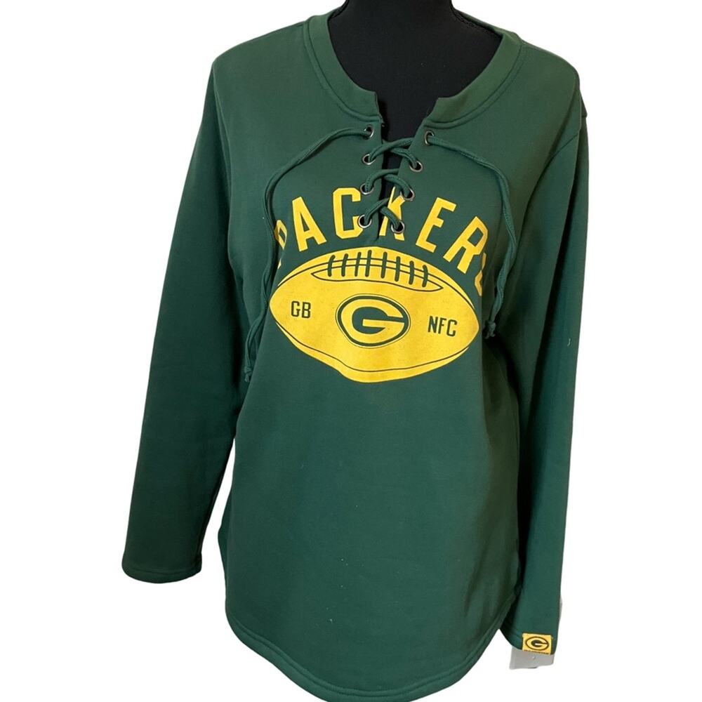Team Apparel Green and Yellow Lace-Up Sweatshirt L